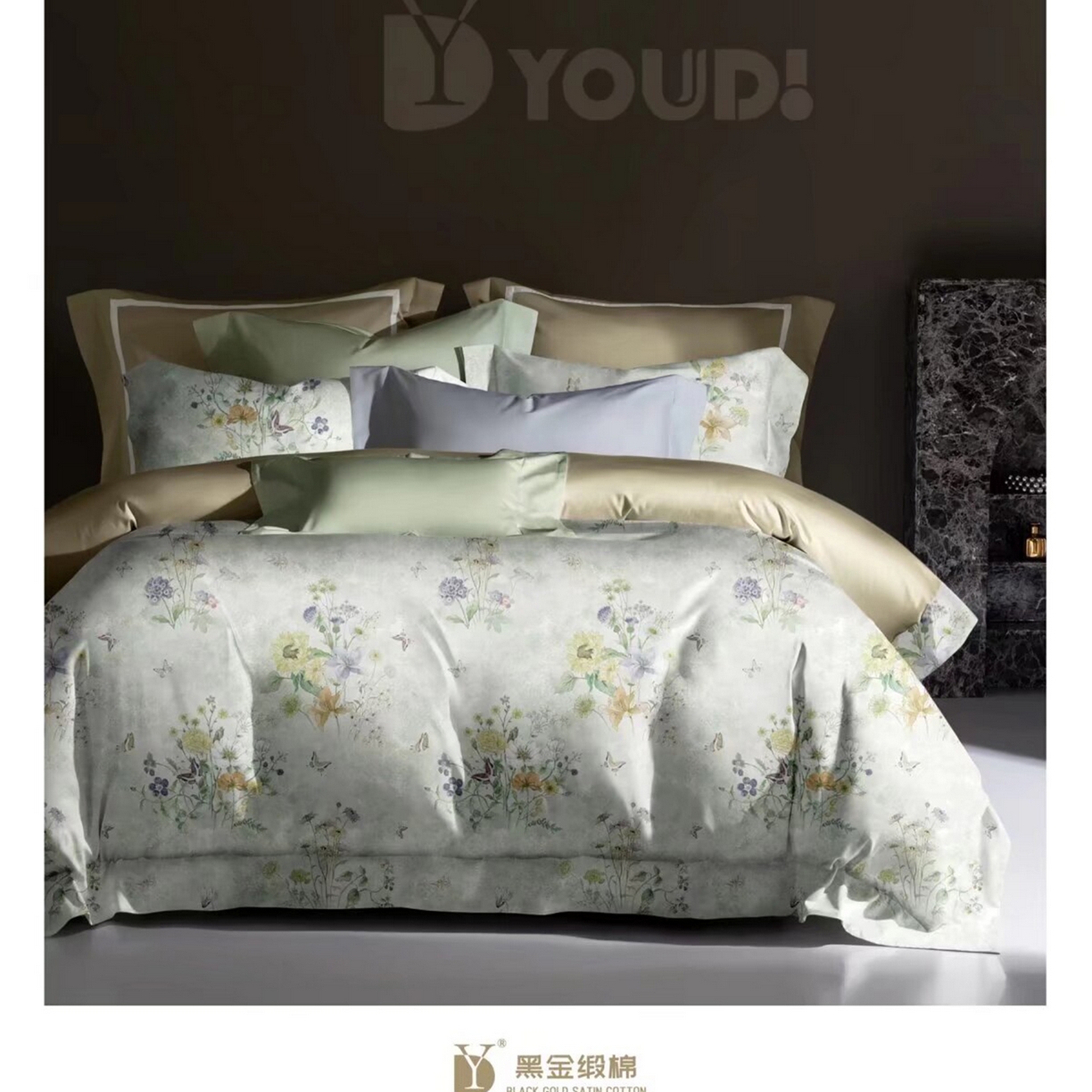 91家纺网 家纺一手货源 找家纺 （总）未来家居 2025新款宽边60S数码印花贡缎长绒棉四件套