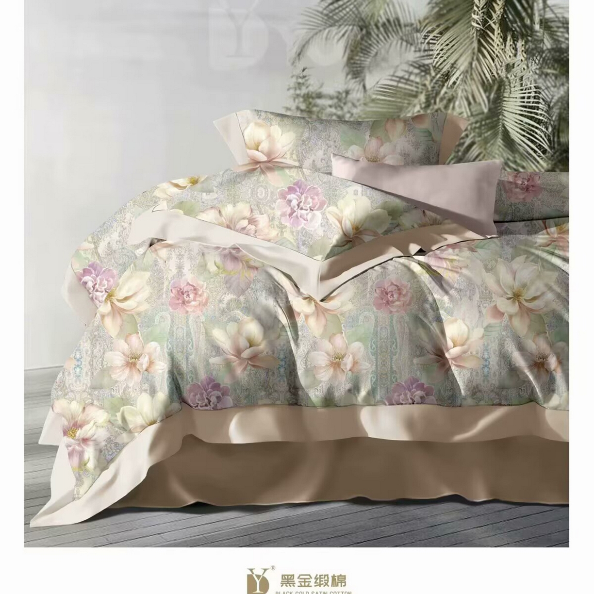 91家纺网 家纺一手货源 找家纺 （总）未来家居 2025新款宽边60S数码印花贡缎长绒棉四件套