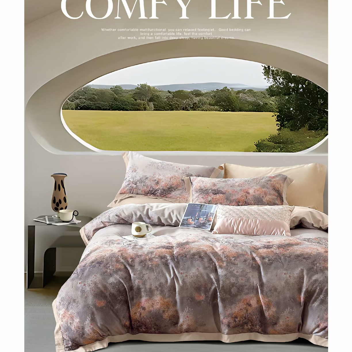 91家纺网 家纺一手货源 找家纺 （总）未来家居 2025新款宽边60S数码印花贡缎长绒棉四件套