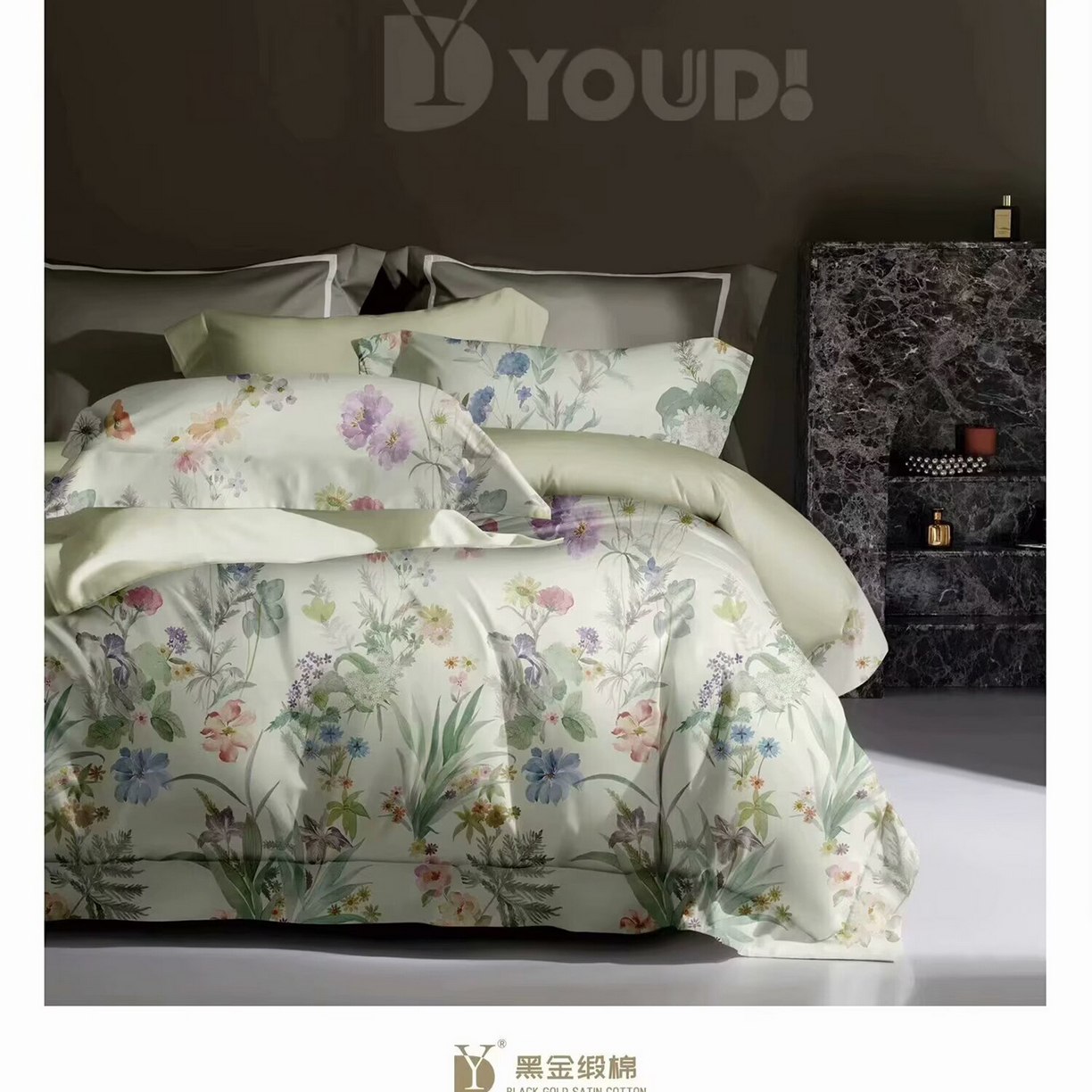 91家纺网 家纺一手货源 找家纺 （总）未来家居 2025新款宽边60S数码印花贡缎长绒棉四件套