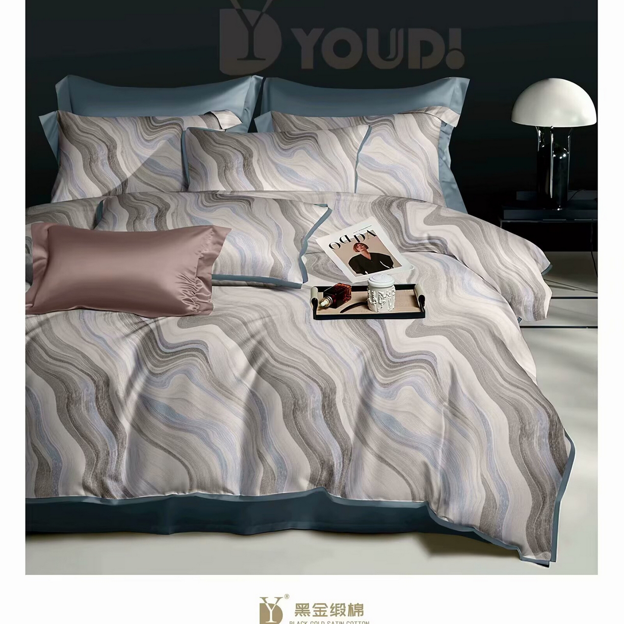 91家纺网 家纺一手货源 找家纺 （总）未来家居 2025新款宽边60S数码印花贡缎长绒棉四件套