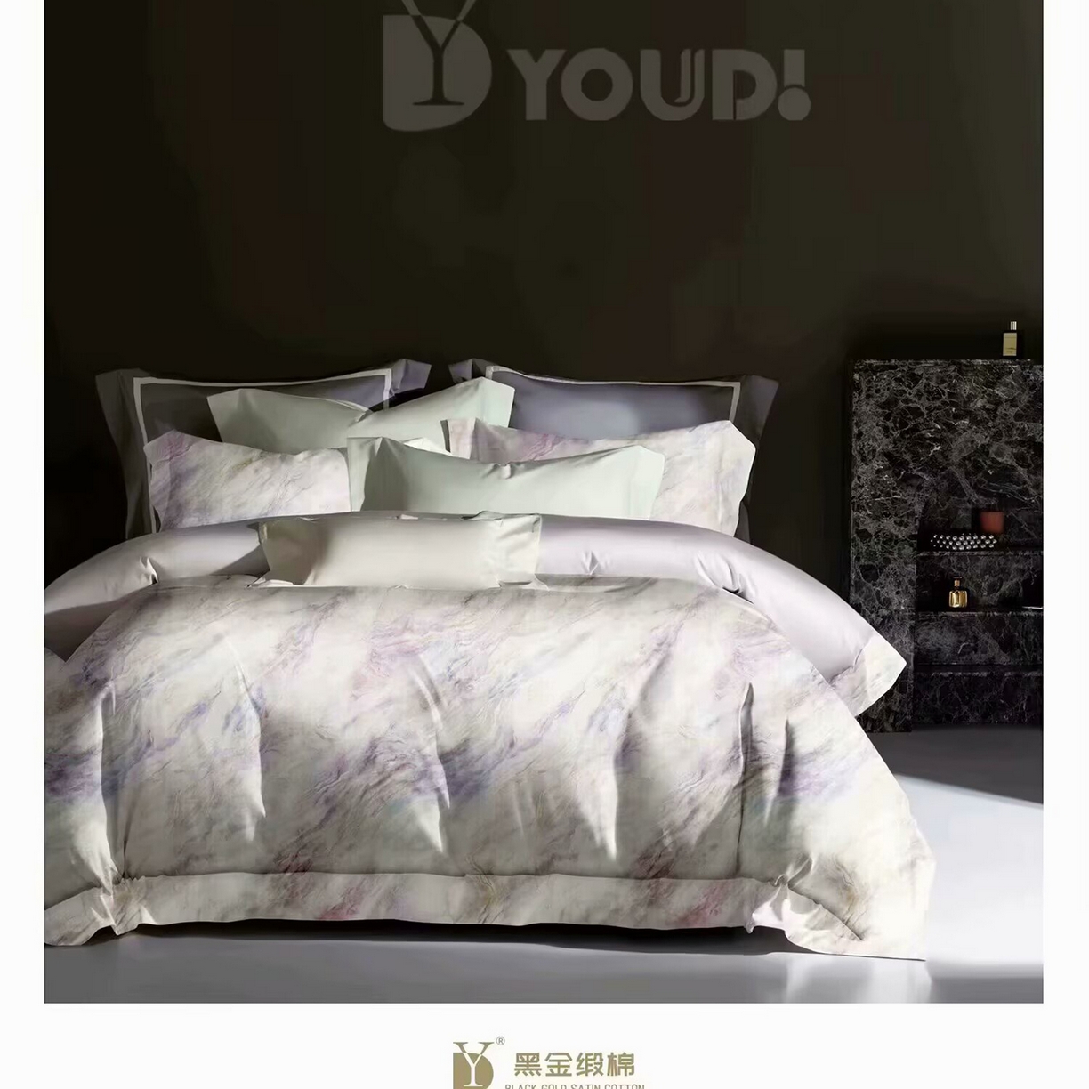 91家纺网 家纺一手货源 找家纺 （总）未来家居 2025新款宽边60S数码印花贡缎长绒棉四件套