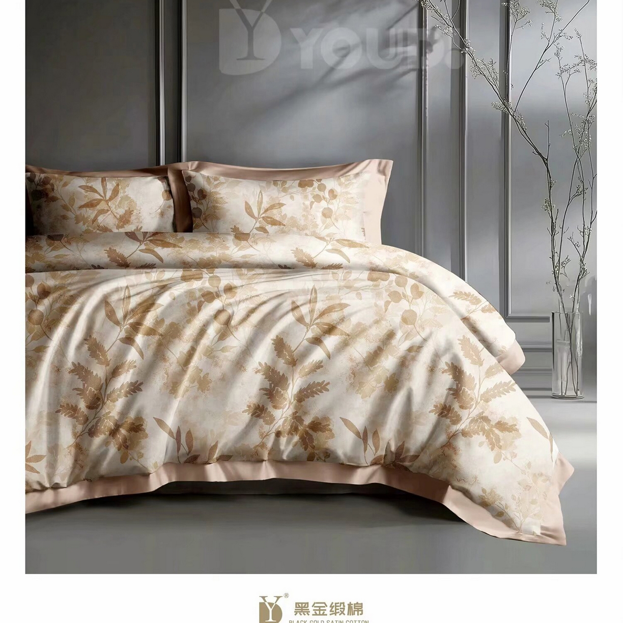 91家纺网 家纺一手货源 找家纺 （总）未来家居 2025新款宽边60S数码印花贡缎长绒棉四件套