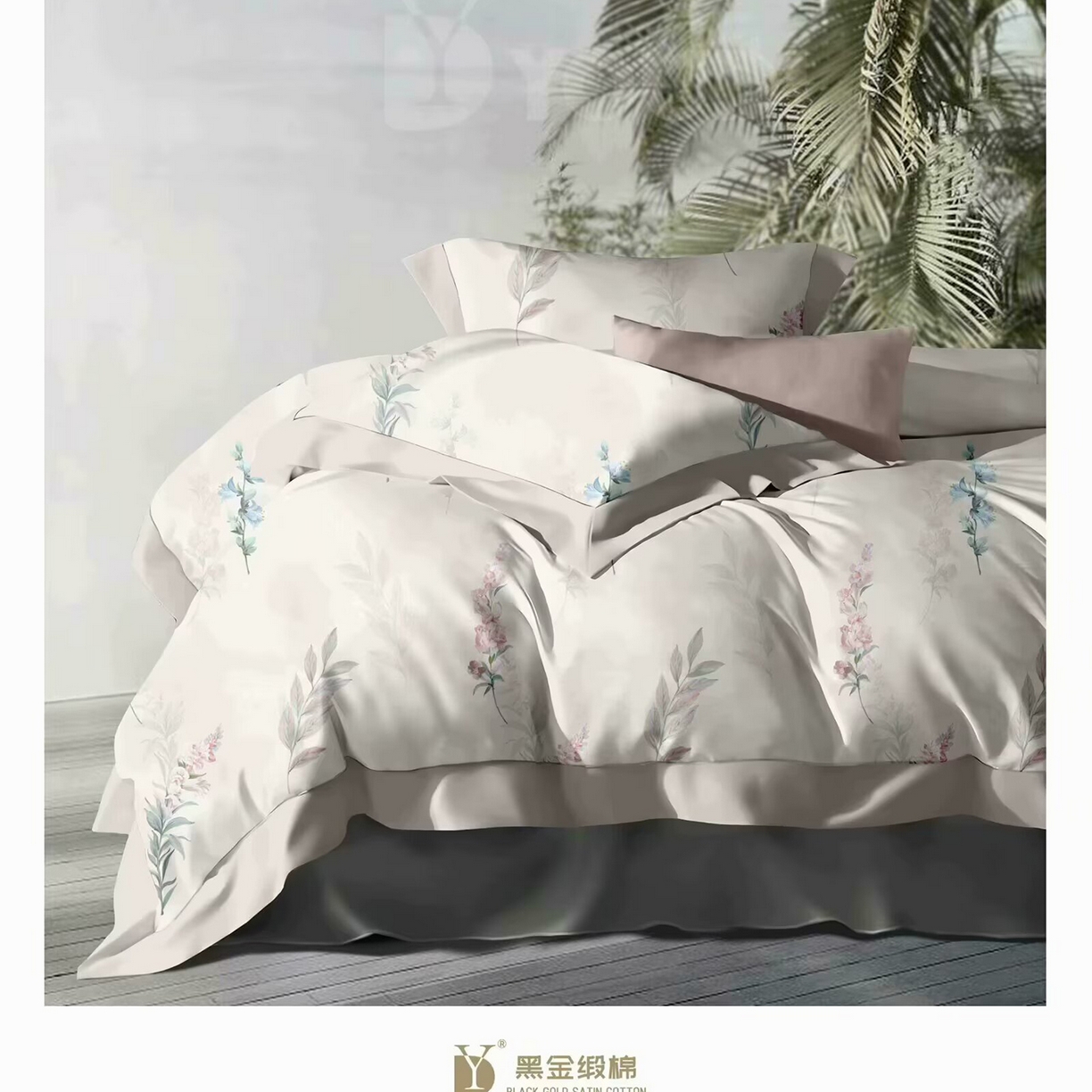 91家纺网 家纺一手货源 找家纺 （总）未来家居 2025新款宽边60S数码印花贡缎长绒棉四件套