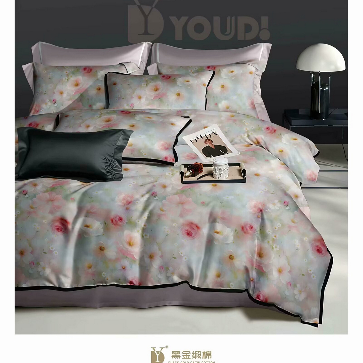 91家纺网 家纺一手货源 找家纺 （总）未来家居 2025新款宽边60S数码印花贡缎长绒棉四件套