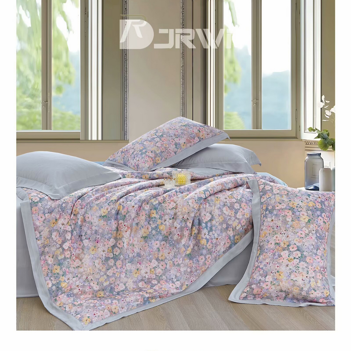 91家纺网 家纺一手货源 找家纺 （总）未来家居 2025新款宽边60S数码印花贡缎长绒棉四件套