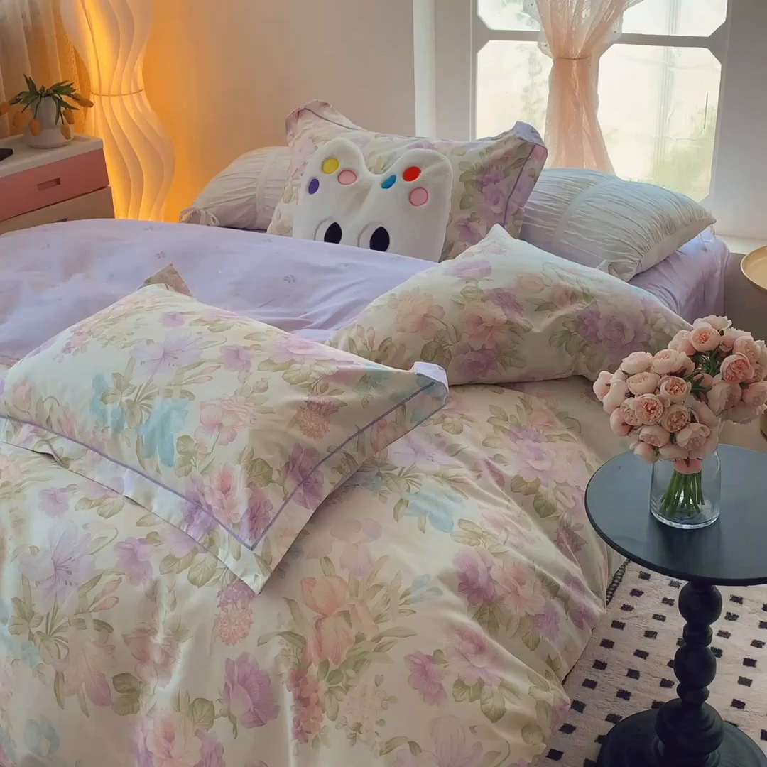 91家纺网 家纺一手货源 找家纺 莱豫家纺 2025春夏新款亲肤舒适小清新印花全棉纯棉四件套-第二批 广岛之恋