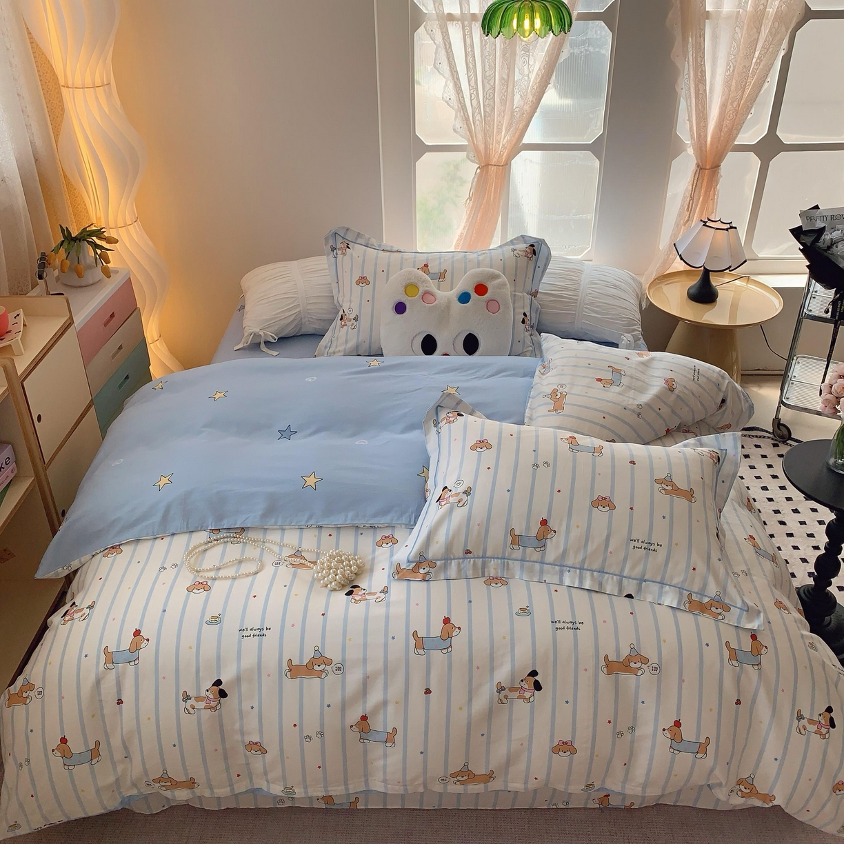 莱豫家纺 2025春夏新款亲肤舒适小清新印花全棉纯棉四件套-第二批 欢乐狗狗