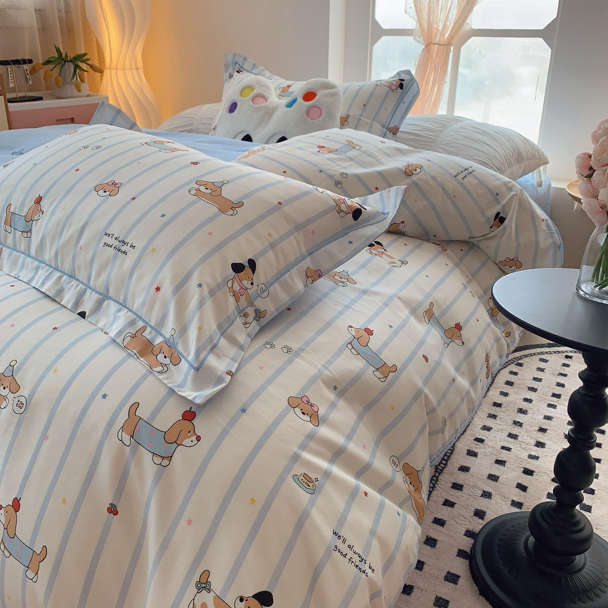 91家纺网 家纺一手货源 找家纺 莱豫家纺 2025春夏新款亲肤舒适小清新印花全棉纯棉四件套-第二批 欢乐狗狗