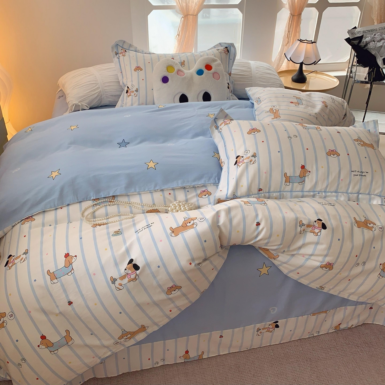 91家纺网 家纺一手货源 找家纺 莱豫家纺 2025春夏新款亲肤舒适小清新印花全棉纯棉四件套-第二批 欢乐狗狗