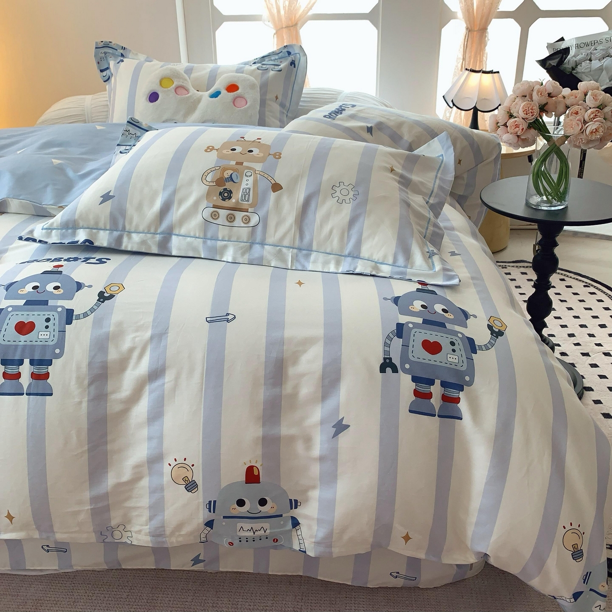 91家纺网 家纺一手货源 找家纺 莱豫家纺 2025春夏新款亲肤舒适小清新印花全棉纯棉四件套-第二批 机器人