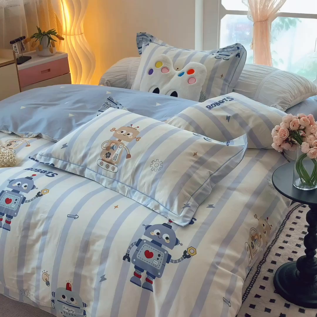 91家纺网 家纺一手货源 找家纺 莱豫家纺 2025春夏新款亲肤舒适小清新印花全棉纯棉四件套-第二批 机器人