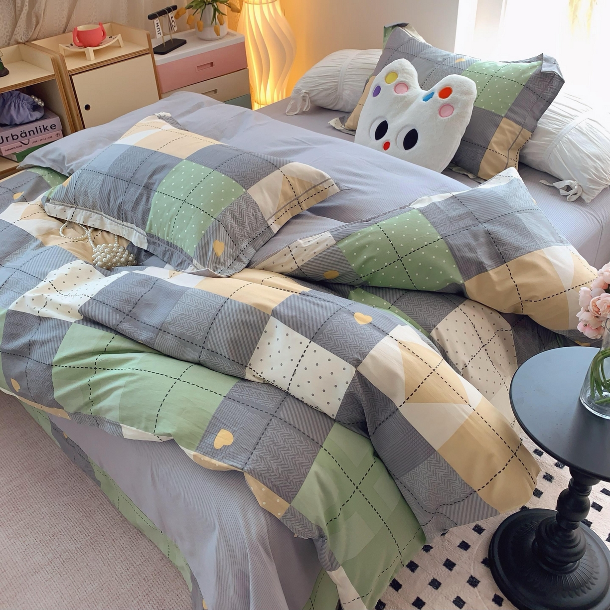 91家纺网 家纺一手货源 找家纺 莱豫家纺 2025春夏新款亲肤舒适小清新印花全棉纯棉四件套-第二批 积木电台 绿