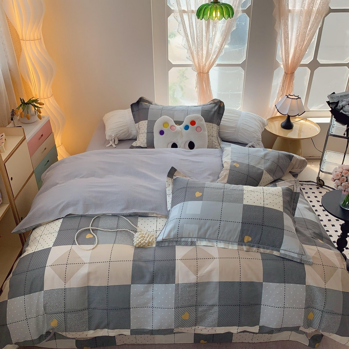 莱豫家纺 2025春夏新款亲肤舒适小清新印花全棉纯棉四件套-第二批 积木电台灰