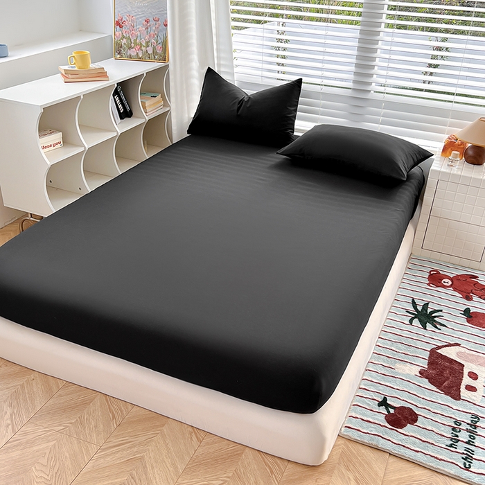 91家纺网 家纺一手货源 找家纺 赫然家纺 2026新款亲肤舒适活性印染纯色磨毛床笠系列-单床笠 纯黑色
