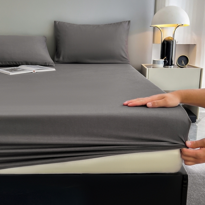 91家纺网 家纺一手货源 找家纺 赫然家纺 2026新款亲肤舒适活性印染纯色磨毛床笠系列-单床笠 深灰