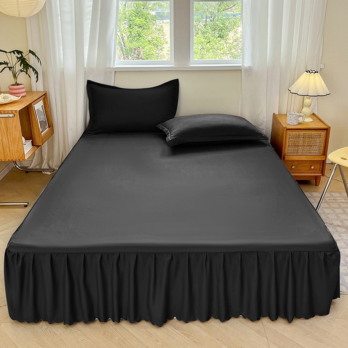 91家纺网 家纺一手货源 找家纺 恬澳家纺 2025新款外贸跨境电商亚马逊速卖通亲肤磨毛床裙欧美尺寸多多跨境平台TEMU希音虾皮 简系列-黑