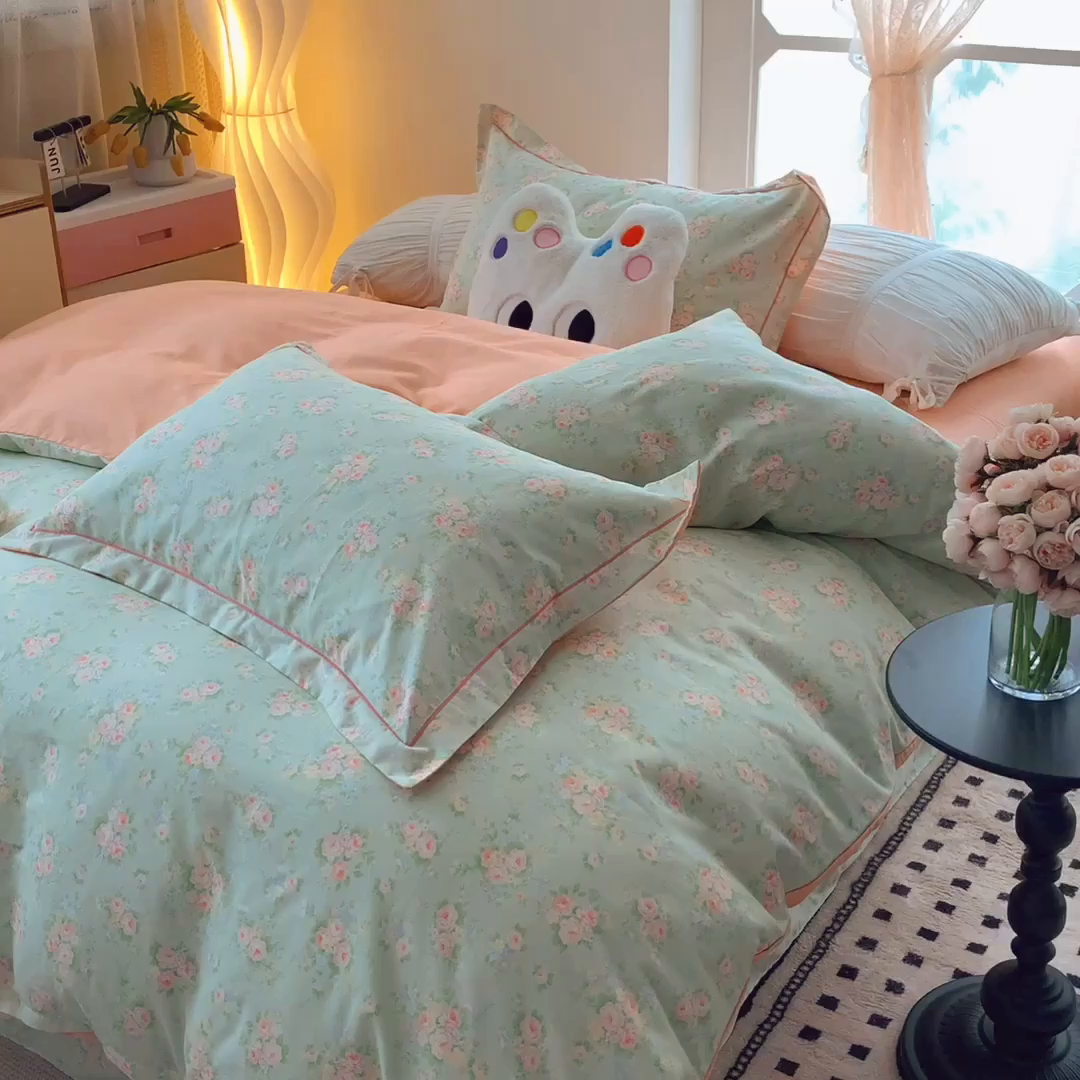 91家纺网 家纺一手货源 找家纺 莱豫家纺 2025春夏新款亲肤舒适小清新印花全棉纯棉四件套-第二批 茉莉花语