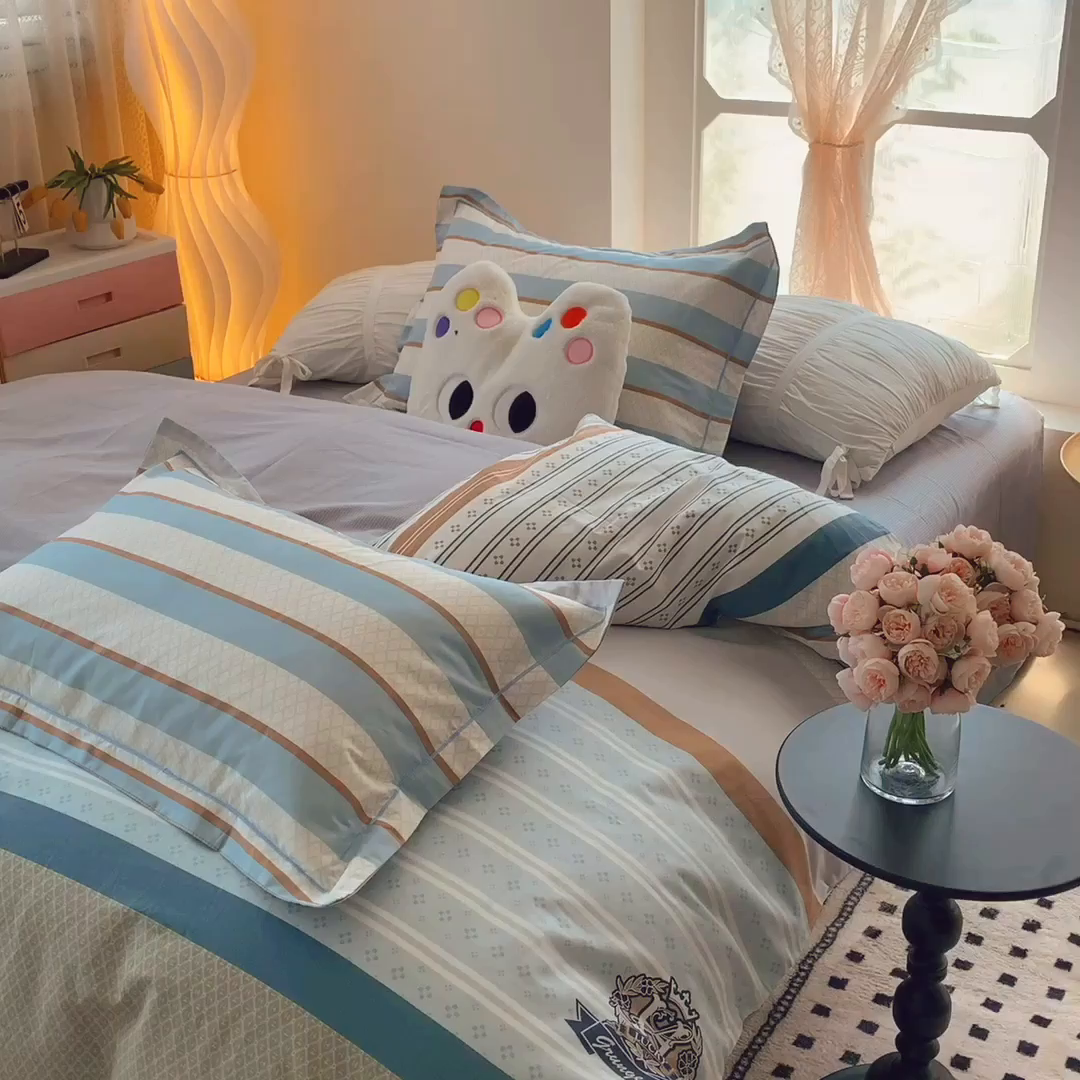 91家纺网 家纺一手货源 找家纺 莱豫家纺 2025春夏新款亲肤舒适小清新印花全棉纯棉四件套-第二批 莫比环