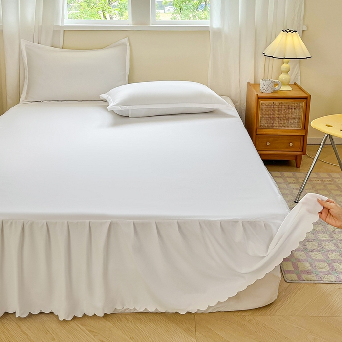 91家纺网 家纺一手货源 找家纺 恬澳家纺 2025新款外贸跨境电商亚马逊速卖通亲肤磨毛床裙欧美尺寸多多跨境平台TEMU希音虾皮 简系列-白