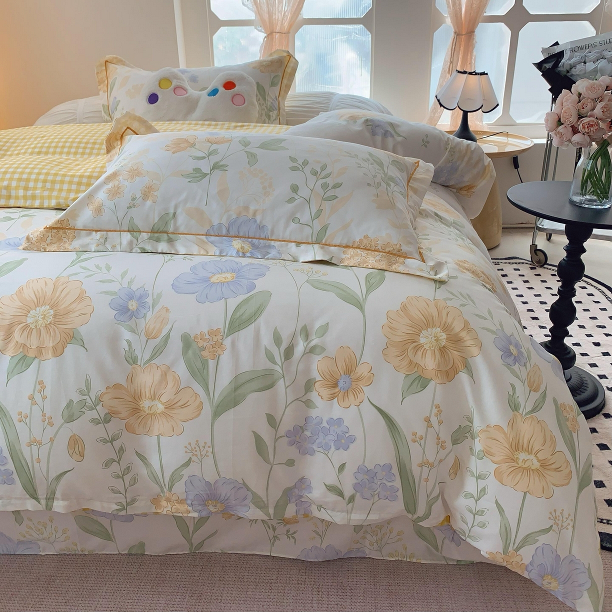 91家纺网 家纺一手货源 找家纺 莱豫家纺 2025春夏新款亲肤舒适小清新印花全棉纯棉四件套-第二批 四季花语