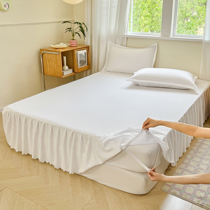 91家纺网 家纺一手货源 找家纺 恬澳家纺 2025新款外贸跨境电商亚马逊速卖通亲肤磨毛床裙欧美尺寸多多跨境平台TEMU希音虾皮 简系列-白