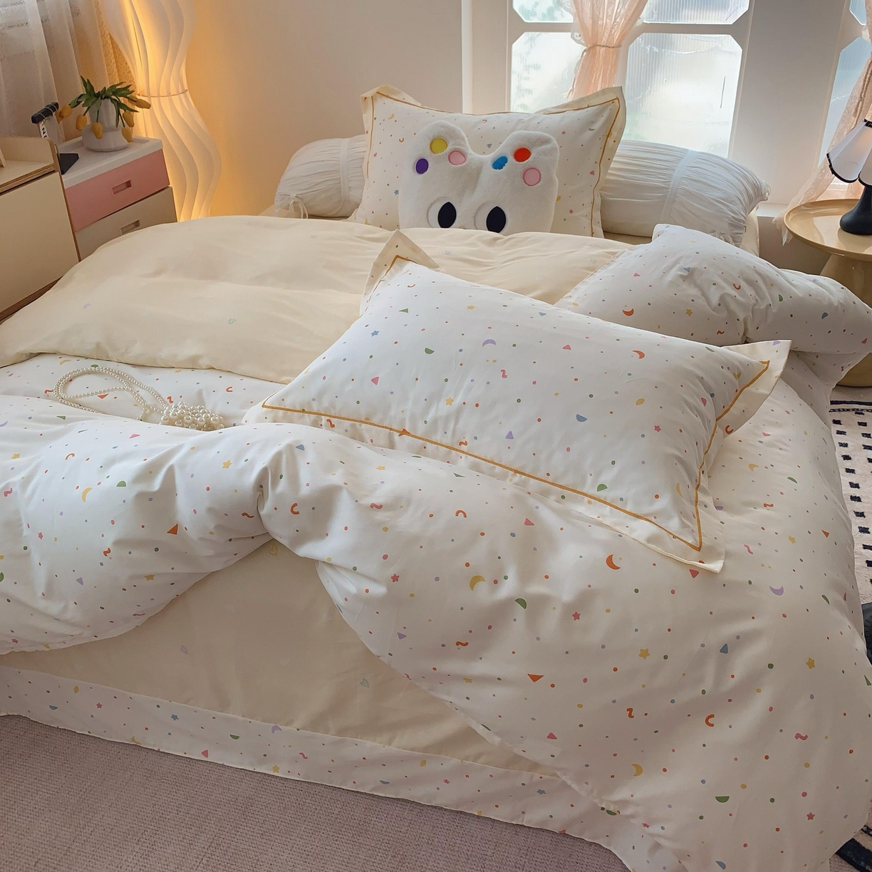 91家纺网 家纺一手货源 找家纺 莱豫家纺 2025春夏新款亲肤舒适小清新印花全棉纯棉四件套-第二批 星星点灯