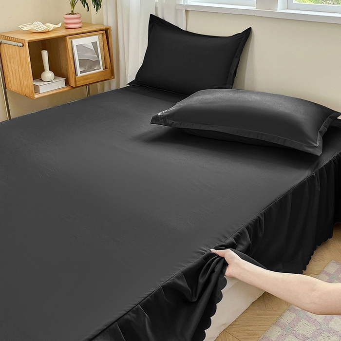 91家纺网 家纺一手货源 找家纺 恬澳家纺 2025新款外贸跨境电商亚马逊速卖通亲肤磨毛床裙欧美尺寸多多跨境平台TEMU希音虾皮 简系列-黑