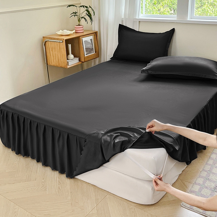 91家纺网 家纺一手货源 找家纺 恬澳家纺 2025新款外贸跨境电商亚马逊速卖通亲肤磨毛床裙欧美尺寸多多跨境平台TEMU希音虾皮 简系列-黑