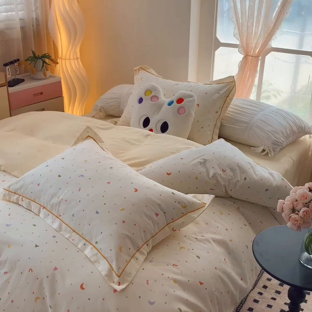 91家纺网 家纺一手货源 找家纺 莱豫家纺 2025春夏新款亲肤舒适小清新印花全棉纯棉四件套-第二批 星星点灯