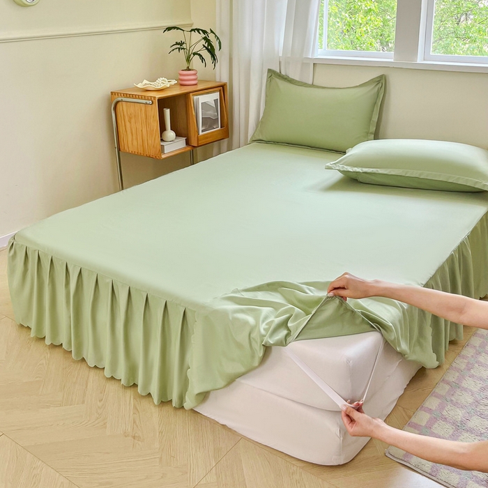 91家纺网 家纺一手货源 找家纺 恬澳家纺 2025新款外贸跨境电商亚马逊速卖通亲肤磨毛床裙欧美尺寸多多跨境平台TEMU希音虾皮 简系列-绿