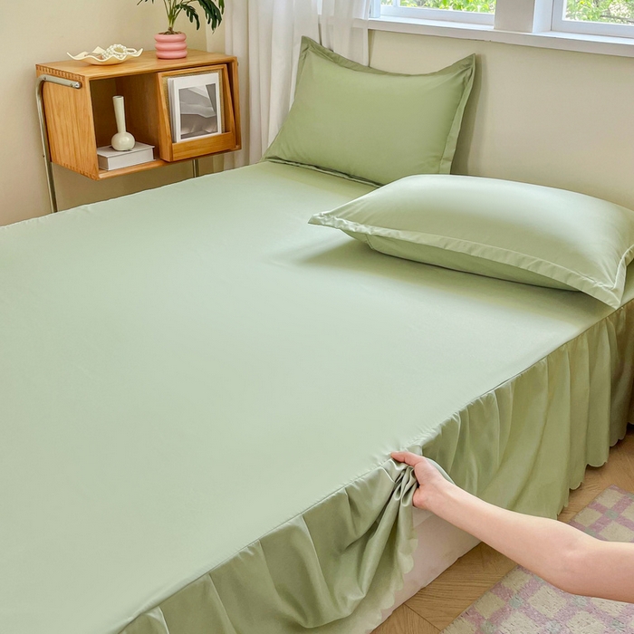 91家纺网 家纺一手货源 找家纺 恬澳家纺 2025新款外贸跨境电商亚马逊速卖通亲肤磨毛床裙欧美尺寸多多跨境平台TEMU希音虾皮 简系列-绿