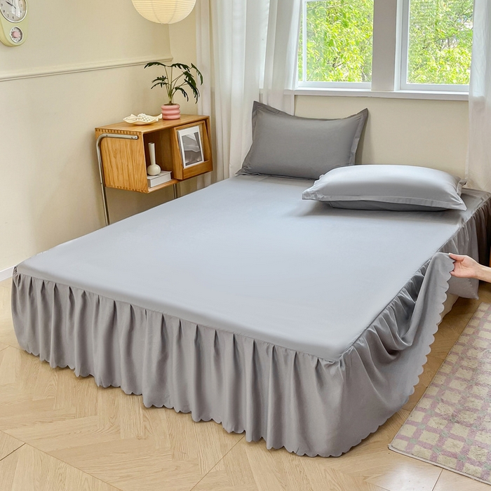 91家纺网 家纺一手货源 找家纺 恬澳家纺 2025新款外贸跨境电商亚马逊速卖通亲肤磨毛床裙欧美尺寸多多跨境平台TEMU希音虾皮 简系列-浅灰