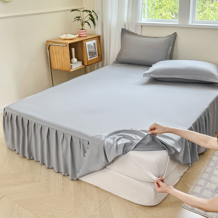 91家纺网 家纺一手货源 找家纺 恬澳家纺 2025新款外贸跨境电商亚马逊速卖通亲肤磨毛床裙欧美尺寸多多跨境平台TEMU希音虾皮 简系列-浅灰