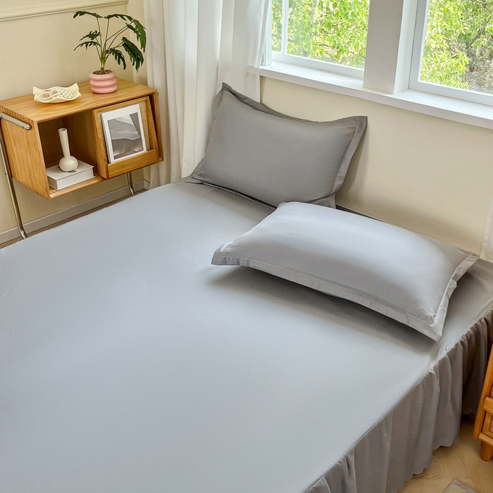 91家纺网 家纺一手货源 找家纺 恬澳家纺 2025新款外贸跨境电商亚马逊速卖通亲肤磨毛床裙欧美尺寸多多跨境平台TEMU希音虾皮 简系列-浅灰