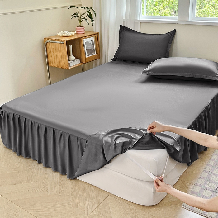 91家纺网 家纺一手货源 找家纺 恬澳家纺 2025新款外贸跨境电商亚马逊速卖通亲肤磨毛床裙欧美尺寸多多跨境平台TEMU希音虾皮 简系列-深灰