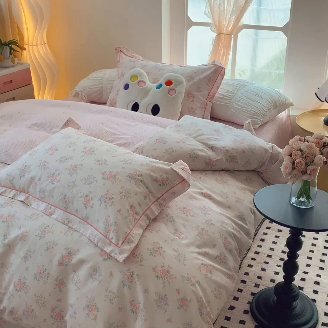 91家纺网 家纺一手货源 找家纺 莱豫家纺 2025春夏新款亲肤舒适小清新印花全棉纯棉四件套-第二批 樱花岛屿