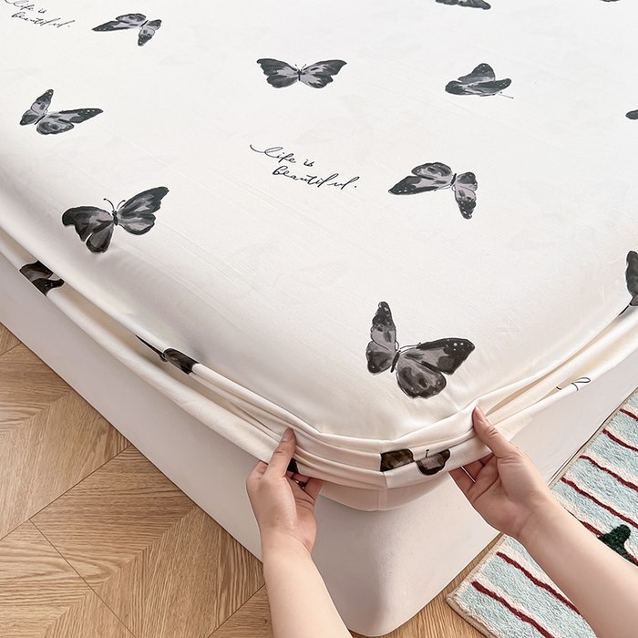 91家纺网 家纺一手货源 找家纺 赫然家纺 2026新款亲肤舒适活性印染水洗棉床笠系列-单床笠 蝶舞