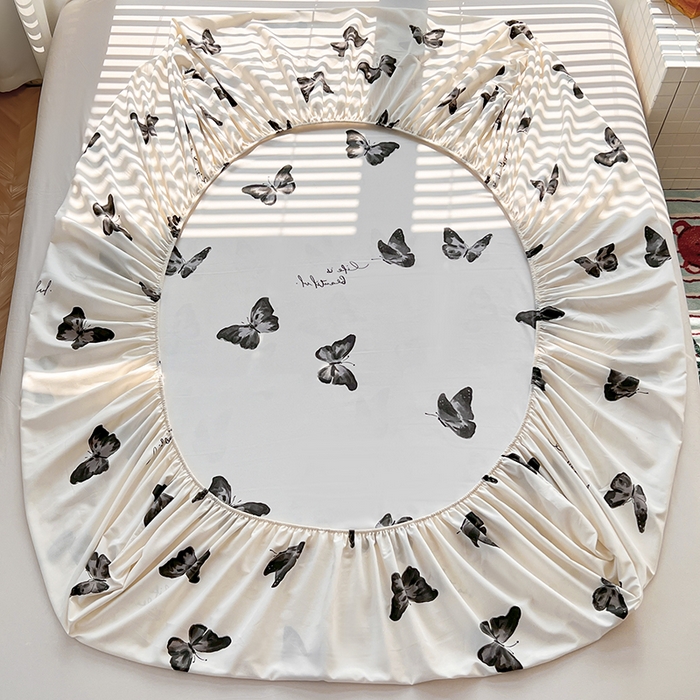 91家纺网 家纺一手货源 找家纺 赫然家纺 2026新款亲肤舒适活性印染水洗棉床笠系列-单床笠 蝶舞