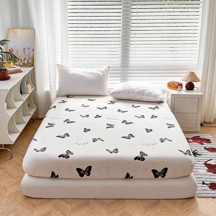 91家纺网 家纺一手货源 找家纺 赫然家纺 2026新款亲肤舒适活性印染水洗棉床笠系列-单床笠 蝶舞