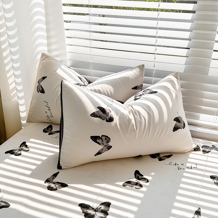 91家纺网 家纺一手货源 找家纺 赫然家纺 2026新款亲肤舒适活性印染水洗棉床笠系列床笠三件套（床笠+枕套） 蝶舞