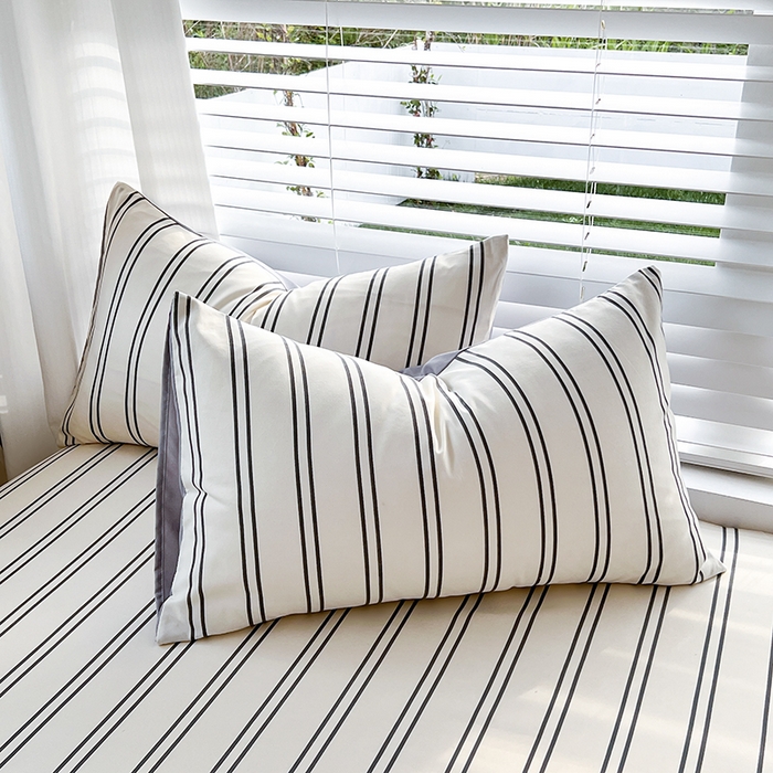 91家纺网 家纺一手货源 找家纺 赫然家纺 2026新款亲肤舒适活性印染水洗棉床笠系列床笠三件套（床笠+枕套） 黑白竖条