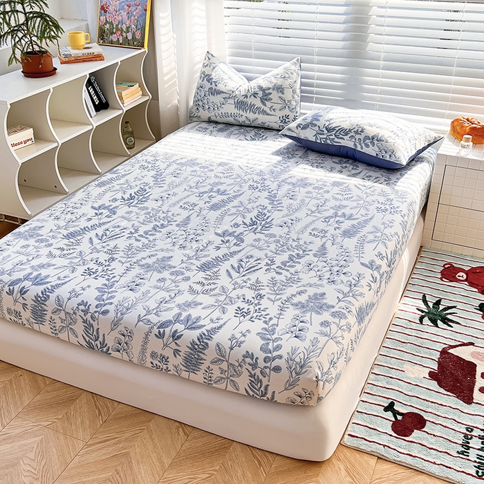 91家纺网 家纺一手货源 找家纺 赫然家纺 2026新款亲肤舒适活性印染水洗棉床笠系列床笠三件套（床笠+枕套） 兰花情