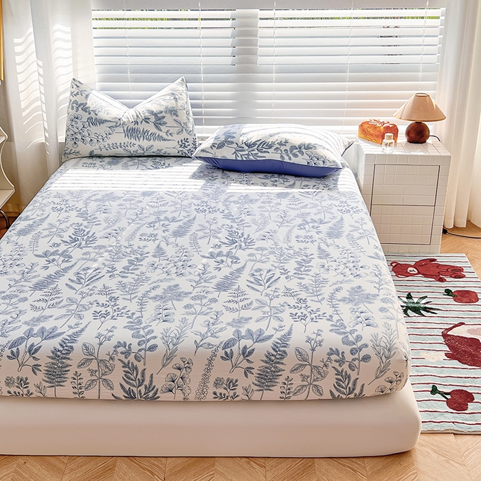 91家纺网 家纺一手货源 找家纺 赫然家纺 2026新款亲肤舒适活性印染水洗棉床笠系列床笠三件套（床笠+枕套） 兰花情