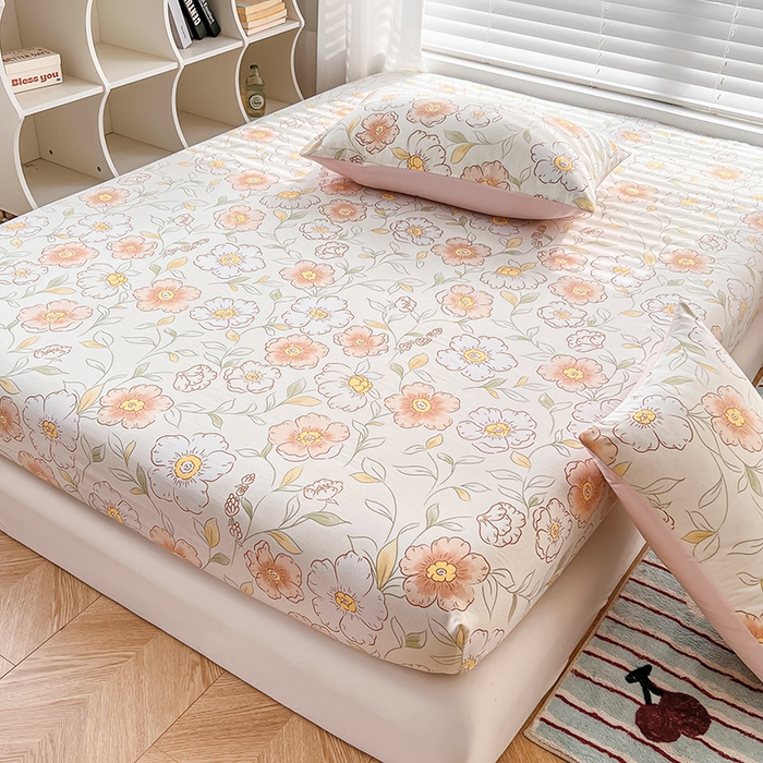 赫然家纺 2026新款亲肤舒适活性印染水洗棉床笠系列床笠三件套（床笠+枕套） 露华浓