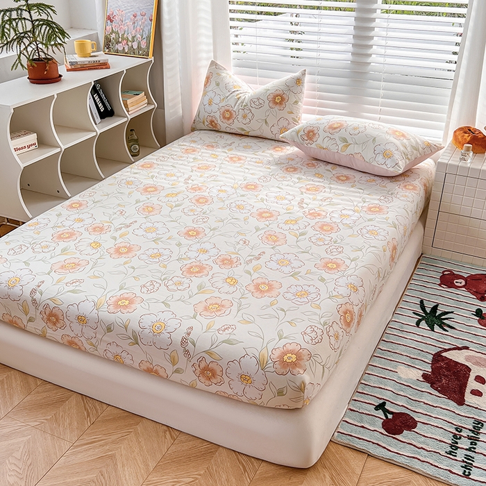 91家纺网 家纺一手货源 找家纺 赫然家纺 2026新款亲肤舒适活性印染水洗棉床笠系列床笠三件套（床笠+枕套） 露华浓