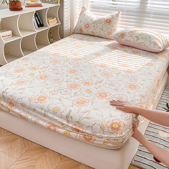 91家纺网 家纺一手货源 找家纺 赫然家纺 2026新款亲肤舒适活性印染水洗棉床笠系列床笠三件套（床笠+枕套） 露华浓