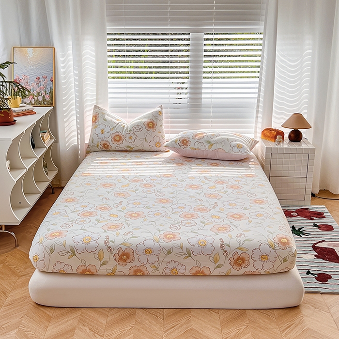 91家纺网 家纺一手货源 找家纺 赫然家纺 2026新款亲肤舒适活性印染水洗棉床笠系列床笠三件套（床笠+枕套） 露华浓