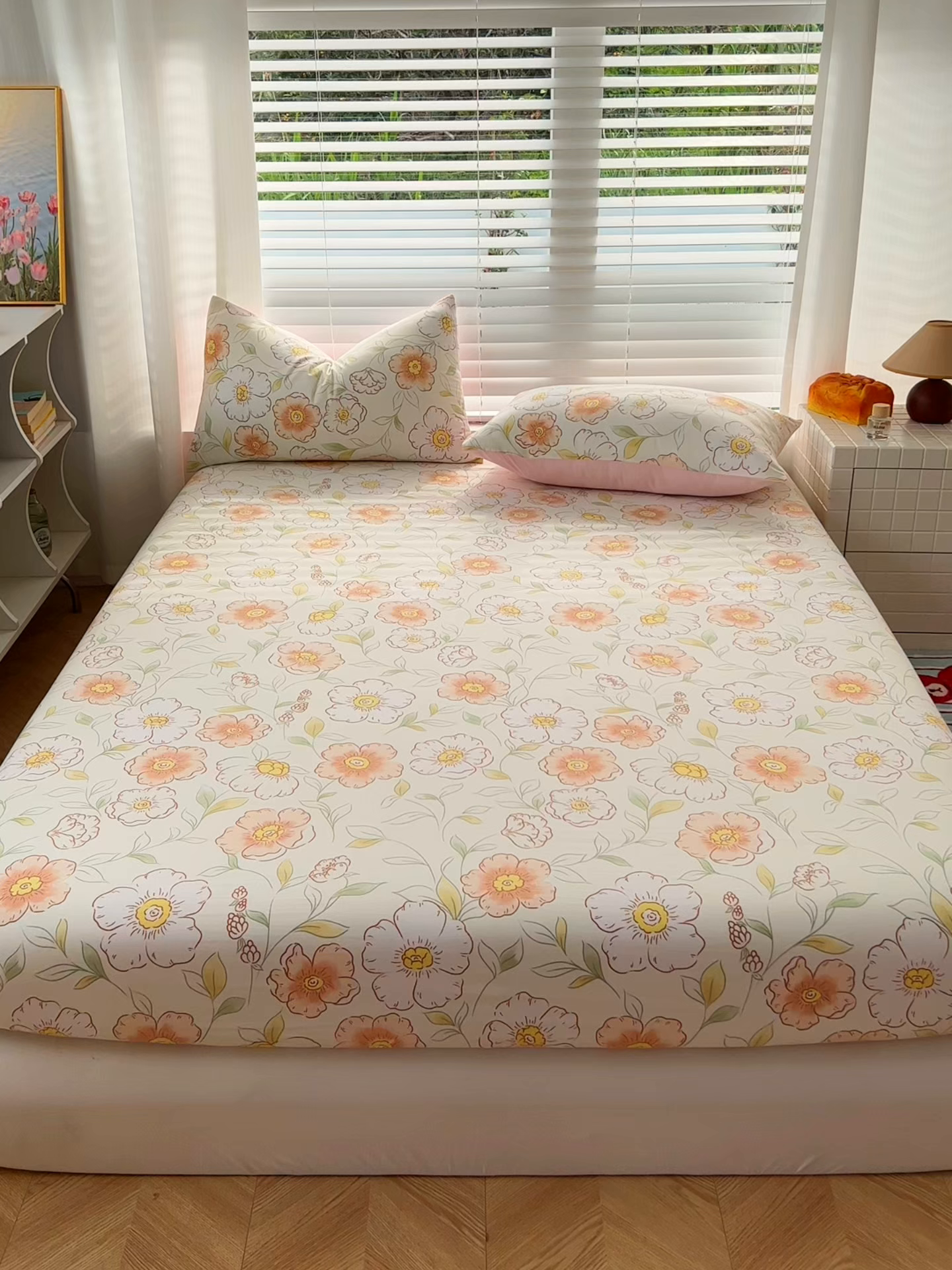 91家纺网 家纺一手货源 找家纺 赫然家纺 2026新款亲肤舒适活性印染水洗棉床笠系列床笠三件套（床笠+枕套） 露华浓