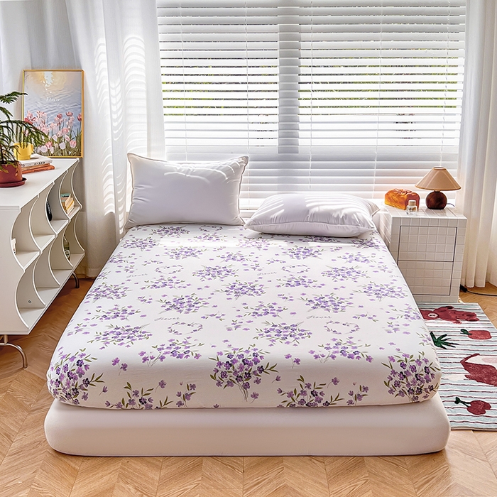 91家纺网 家纺一手货源 找家纺 赫然家纺 2026新款亲肤舒适活性印染水洗棉床笠系列-单床笠 薰衣草